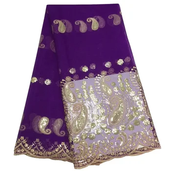 

Purple Nigerian Sequin Lace Fabric High Quality African Lace Fabric With Sequins Tulle French Lace Fabric For Wedding Dress