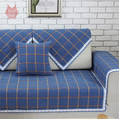 Buy Europe style blue plaid polyester cotton sofa