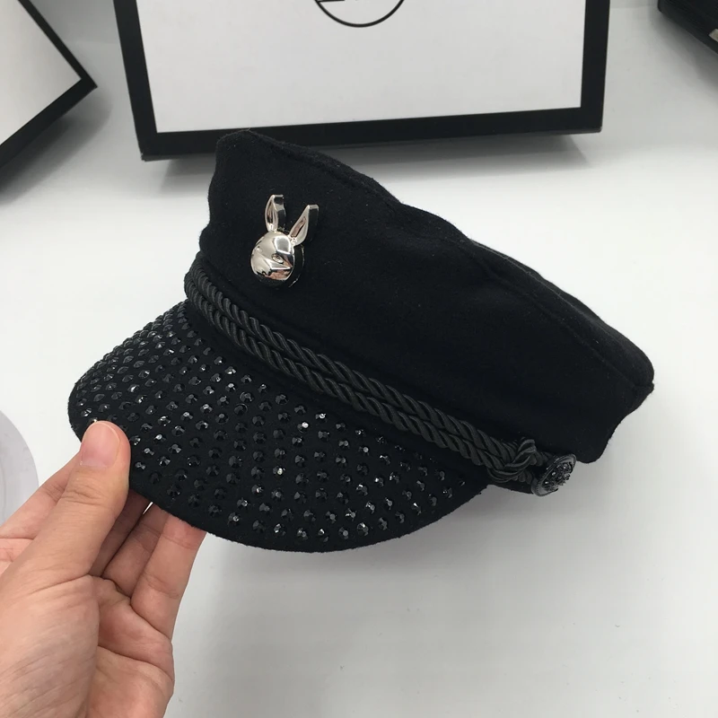 

South Korean version visors diamond fashion duck hat women spring and summer new cute navy hat black rope British retro