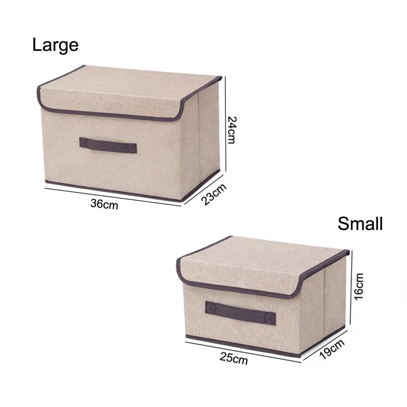 Коробка для хранения из хлопка и льна с крышкой 2 размера, носки для одежды, игрушки для закусок, органайзер для мелочей, Набор тканевых коробок, косметика для дома