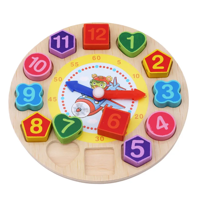 Деревянная головоломка для детей, Игрушки Tangram, когнитивные цифровые часы, деревянные часы в корпусе, игрушки-пазлы, Обучающие Мультяшные игрушки для сборки резьбы