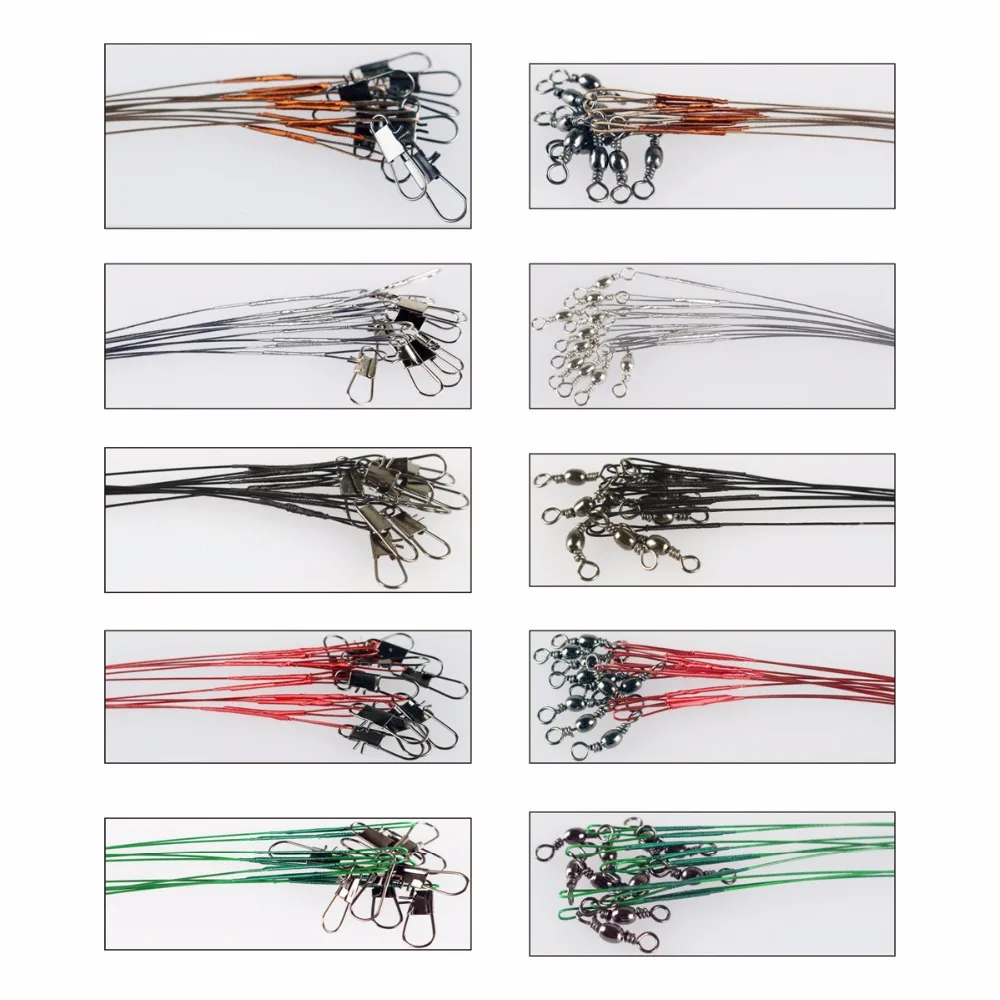 40PCS Steel Wire Leader Rope Fishing Line Lure Leader Swivel Interlock Snap Anti-bite Line fishing hooks 16/18/22/25/28cm