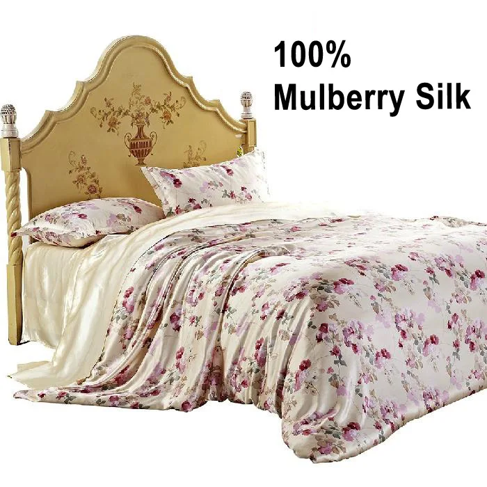 2016 Floral printed 100 mulberry Silk bedding set luxury home textile
