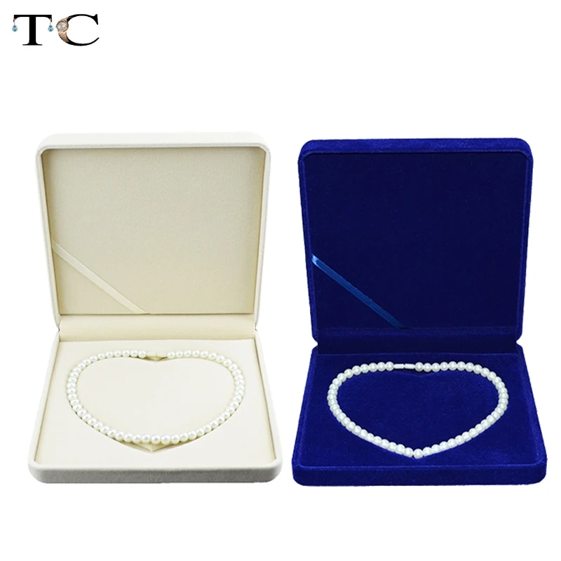 Jewelry Necklace Box Beige Velvet Wedding Favors Pearl Necklace Organizer Box Case 19*19*4CM