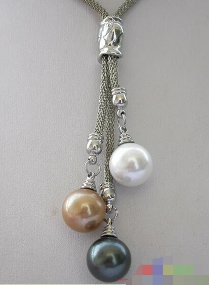 

Free shipping 12mm black golden SOUTH SEA SHELL PEARL NECKLACE AAA style Fine Noble real Natural