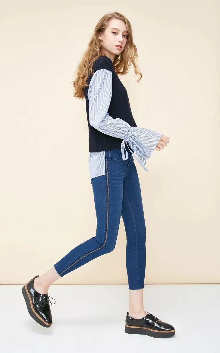Vero Moda боковой шов металлической цепочкой Slim Fit слегка стрейч джинсы джинсовые брюки женские | 318349517