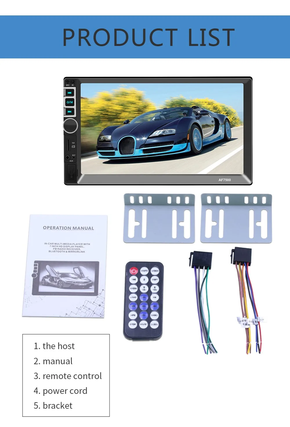 7" Car Radio 2 Din Auto Stereo MP5 Player 2din Support Mirror Link Bluetooth Handsfree FM USB AUX TF Card Rear View Camera