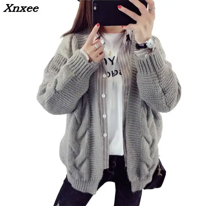 2018 Women Sweater Tops Vintage Ladies Cardigans White Pull Femme Winter Casual Sweater Xnxee