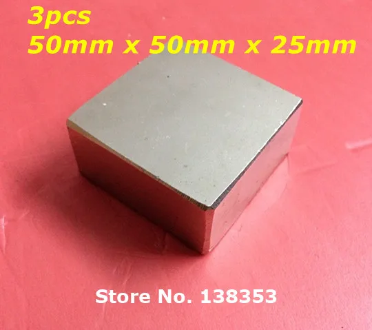 

Wholesale 3pcs Super Strong Neodymium Square Block Magnets 50mm x 50mm x 25mm N35 Rare Earth NdFeB Cuboid Magnet