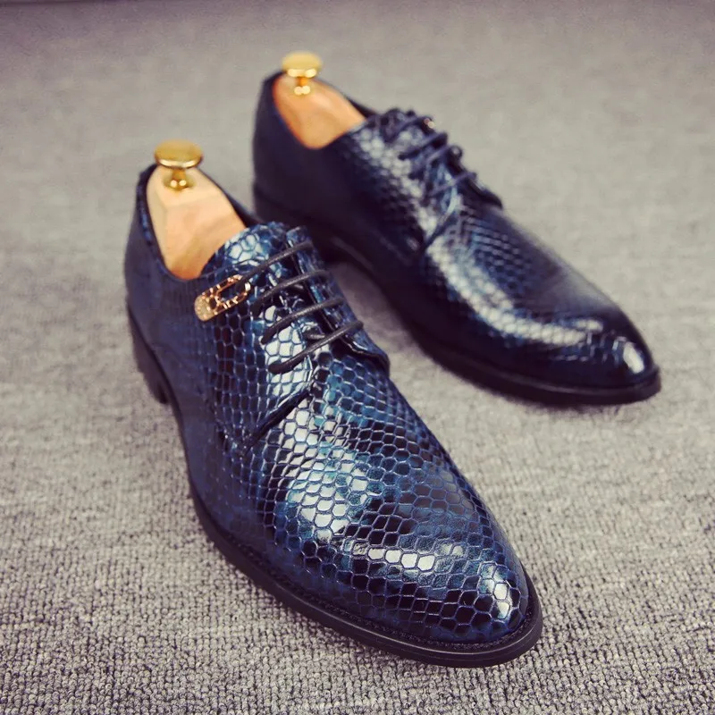 men footwear 2016 studs shoes luxury brand moccasins snake skin ballet flats glossy patent leather brogue oxford shoes for men (4)