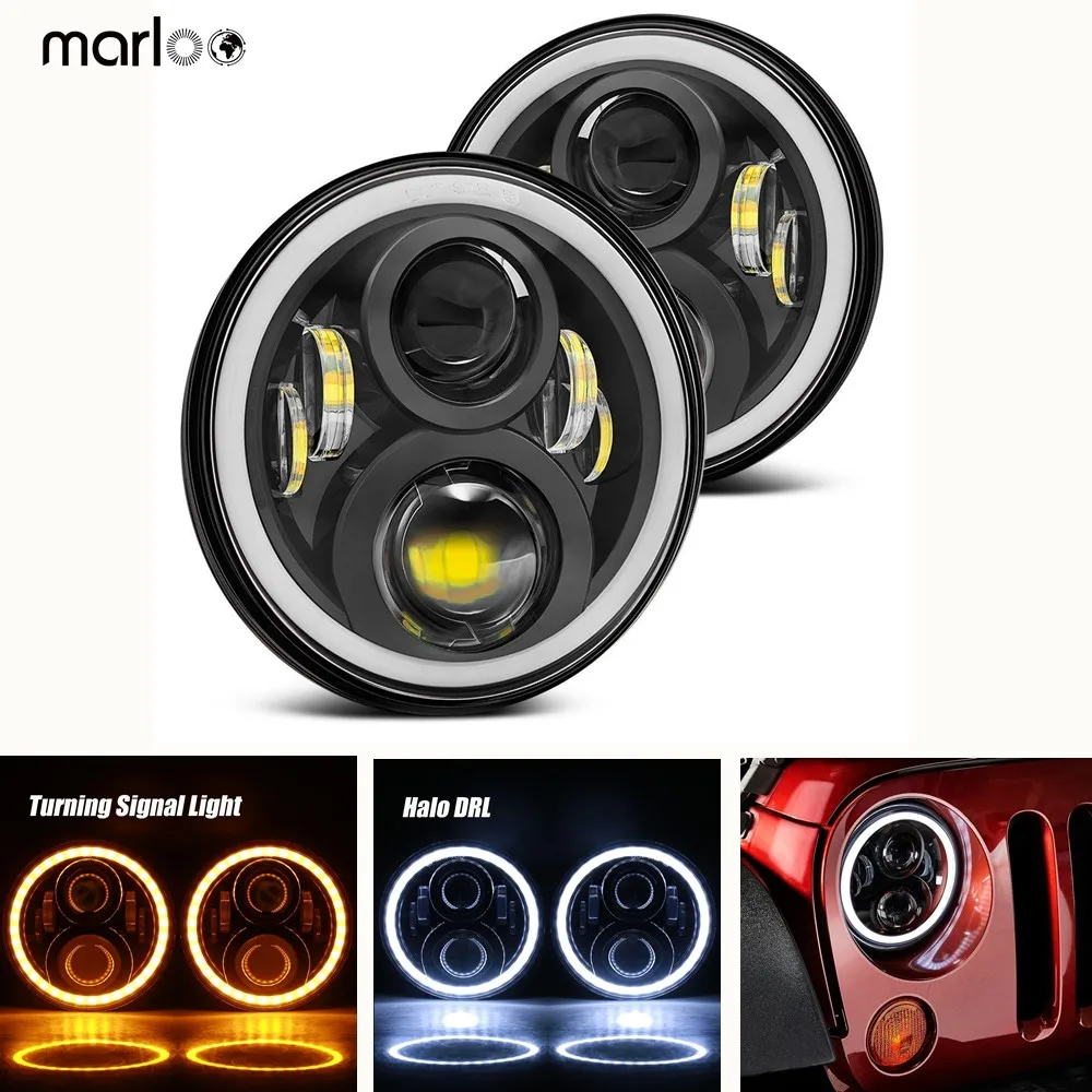 For Jeep Wrangler Headlights 7" White DRL Amber Turn Signal for Jeep