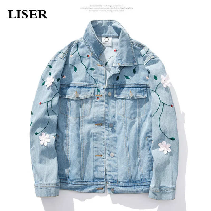 

Women Basic Denim Jacket for Women Jeans Jacket Casual Flower Embroidery Coats and Jackets Women
