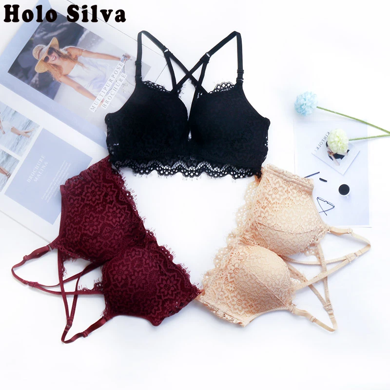 

Thin Cotton Y-line Straps Bra Wirefree Bralette Front Closure Bra Breathable Sexy Lace Seamless Push Up Bra Floral Wireless Bras