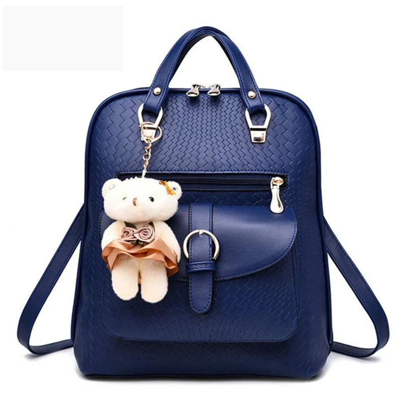 Women Backpacks Famous Brands Fashion Solid Lock Lady Shoulder Bags With Bear School Knapsack Teenager Girls
