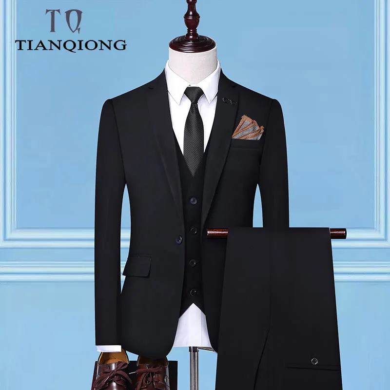 

(Jacket + Pant + Vest)2019 New Men Business Slim Suits Sets Wedding Dress Three-piece Suit Blazers Coat Trousers Waistcoat