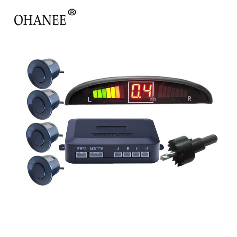 

OHANEE Car Reverse Parking Sensor Rear 4 Sensors Backup Radar Audio Buzzer Alarm Kit