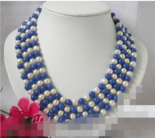 

FREE SHIPPING>>@>> BJC 00029 round white pearl lapis lazuli necklace HOT NEW