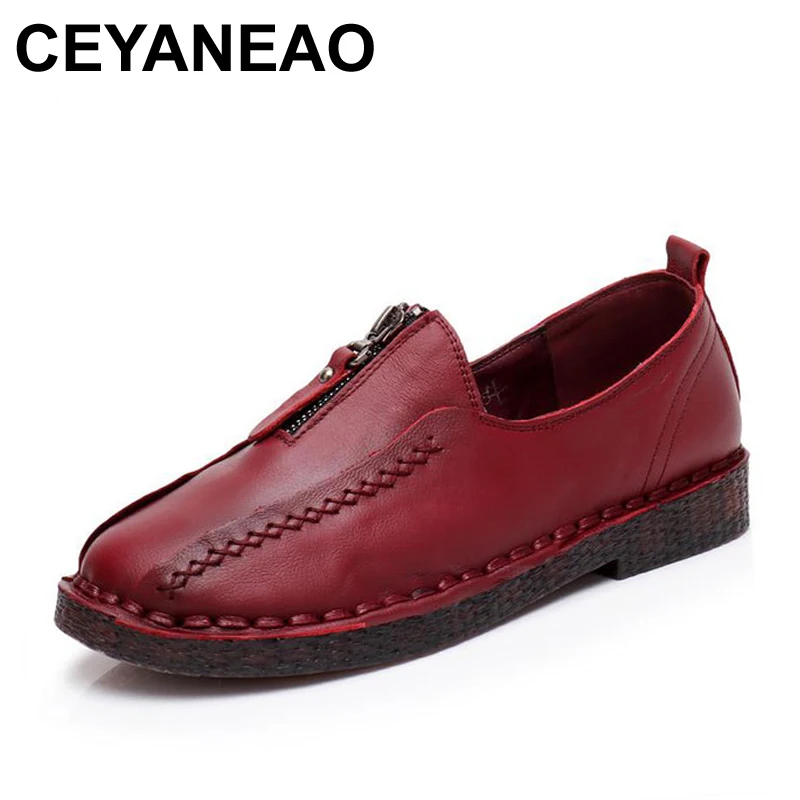 

CEYANEAO Women Flat Loafers Ladies Elegant Genuine Leather Moccasin Shoes Woman Handmade Casual Shoes Flats Fashion Women shoes