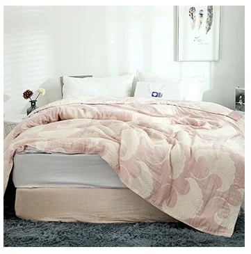 Junwell Cotton Muslin Summer Blanket Bed Sofa Travel Breathable Chic Ginkgo Leaf Thread Large Soft Throw Blanket - Цвет: Pink