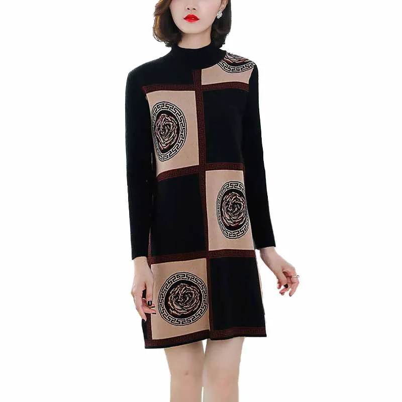 

2019 fashion autumn winter knit dress women Long sleeve High collar Stretch sweaters female Thicken Bottoming dresses 3XL G419
