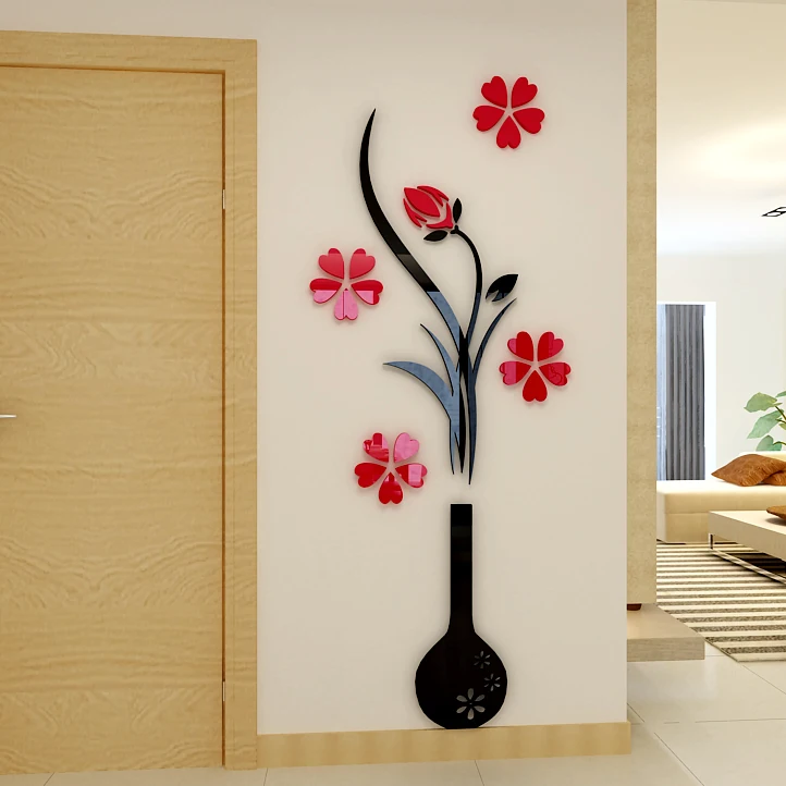 

Vase Plum flower 3d three-dimensional Crystal Acrylic wall stickers Living room sofa bedroom TV backdrop decoration