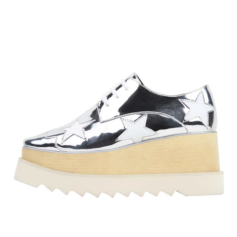 2018 Spring Summer New Fashion Sequins Genuine Leather Thick Bottom Super High Heels Lace-Up Casual Party Women Shoes Women's Shoes