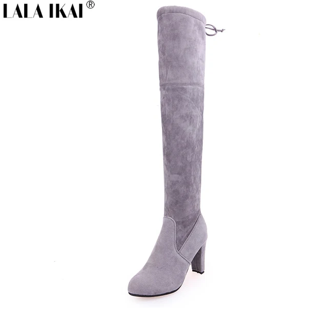 Suede Laarzen Lederen Ikai Strakke Hoge Elastische Ronde Merk Lala HqvxaIq