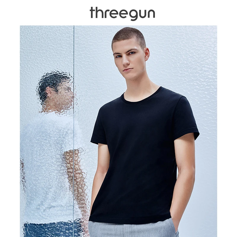 

THREEGUN Men's Vest Ice Sense Dehumidificat Cotton Round Neck Underwear Sports Vest Shoulder Bottom Male vest Summer Undershirts