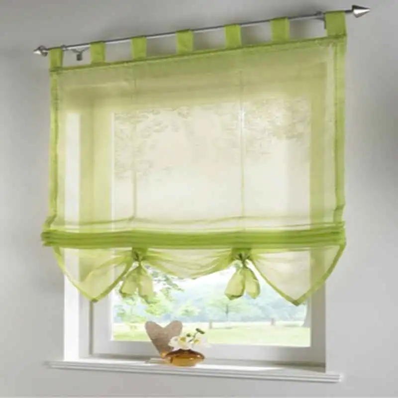 Короткая вуаль, кухонная занавеска, сплошная прозрачная занавеска, 7 цветов, римская занавеска, жалюзи, экранирующая панель, оконная тюль, обработка - Цвет: Светло-зеленый