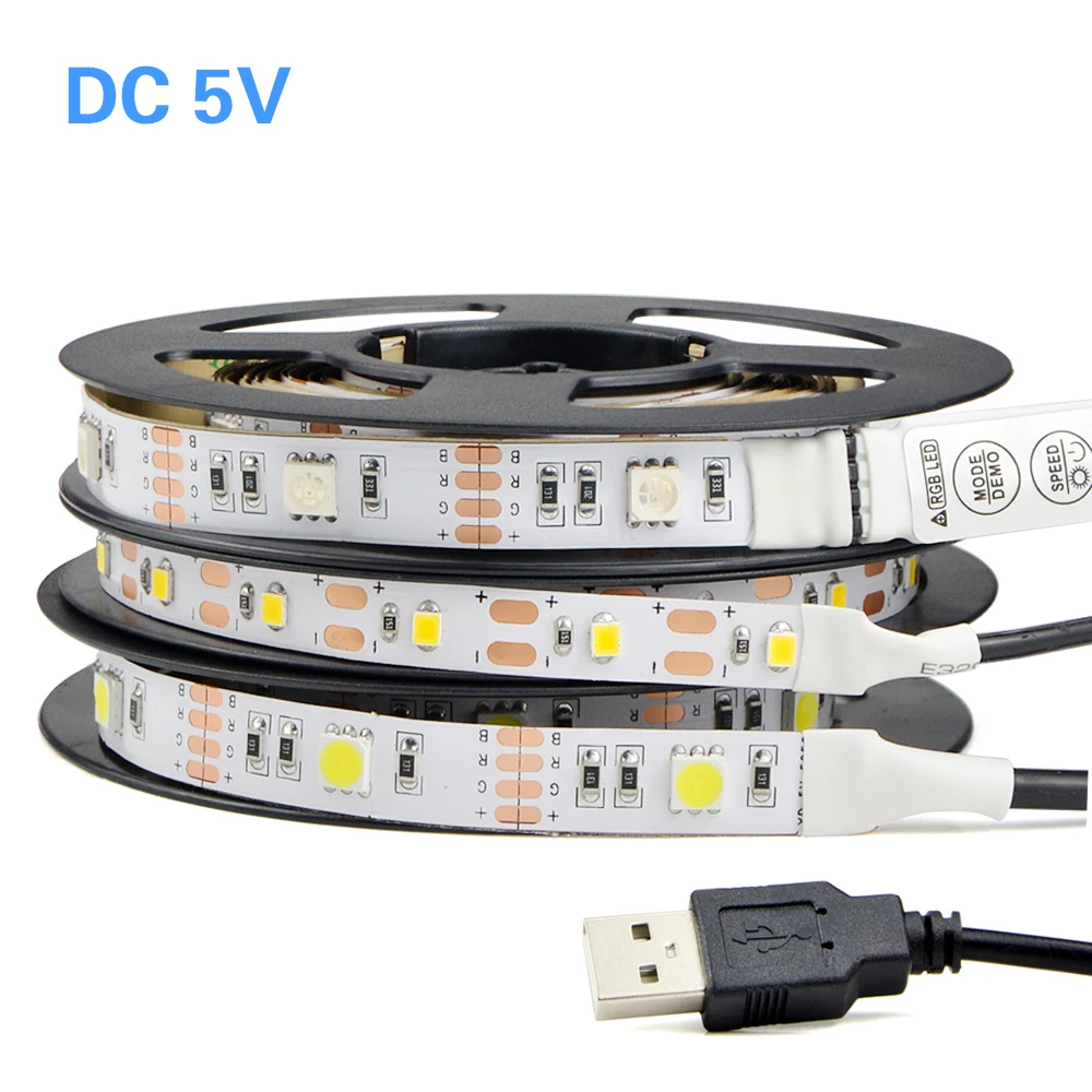 1 шт SMD 3528 / 5050 DC 5V USB Питание Декор RGB Светодиодные ленты светильник лампа лента 1M 2M