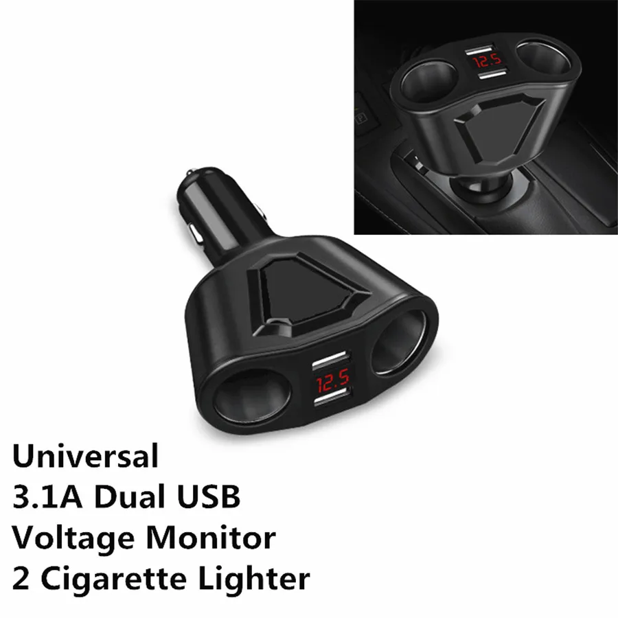 

3.1A Car LCD 2 Cigarette Lighter Socket Splitter DC 12V Dual USB Charger Power Adapter Voltage Monitor Universal