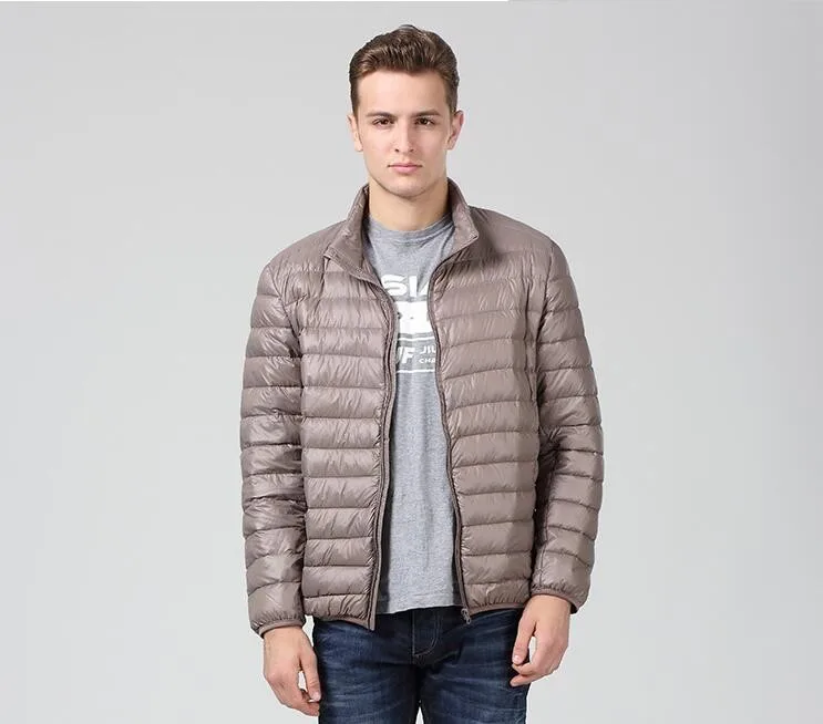 Зимние куртка-пуховик мужчин 90% Подпушка Содержание тонкий Ultra Light пуховая куртка зимняя одежда с длинным рукавом, зимние куртки карман моды