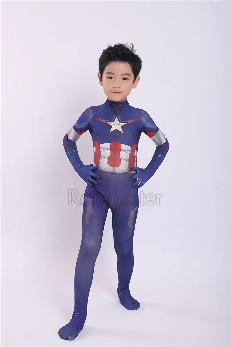 Детский карнавальный костюм «Капитан Америка», «мстители», «Капитан Америка», для мальчиков, с 3D-принтом, лайкра, «зентай», «супергерой», комбинезон на Хэллоуин