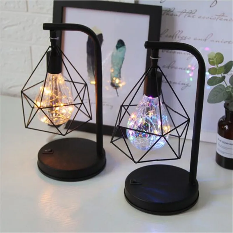 Retro Iron Art Minimalist Table Lamp AA Battery Hollow Diamond Shape Reading Lamp Vintage NightLamp For Bedroom Bedside Lighting Retro Iron Art Minimalist Table Lamp AA Battery Hollow Diamond Shape Reading Lamp Vintage NightLamp For Bedroom Bedside Lighting