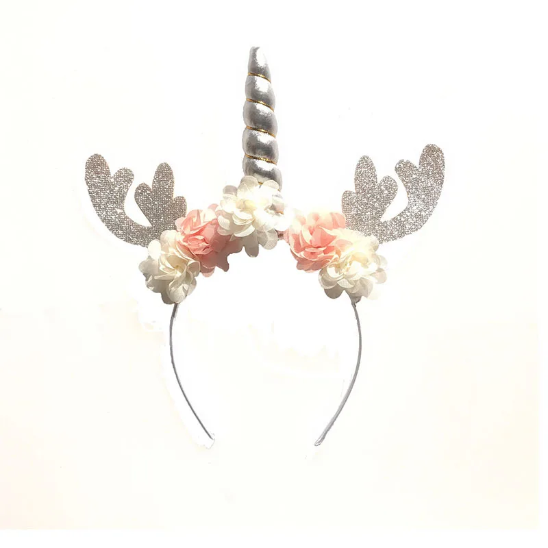 Детский Рождественский Единорог Hairbands искусственный цветок девочек повязка партия hearwear оленя Детские аксессуары для волос HC19064