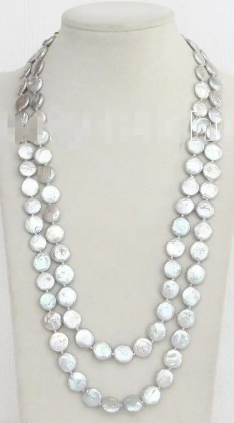 

Free Shipping >>>>>length 48" 12mm coin fastener gray freshwater pearls necklace j1038