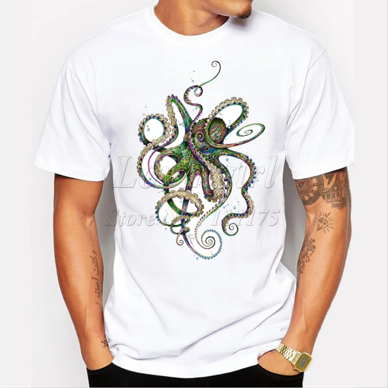

Newest 2019 men's fashion short sleeve octo psychedelia printed t-shirt Harajuku funny tee shirts Hipster O-neck cool tops