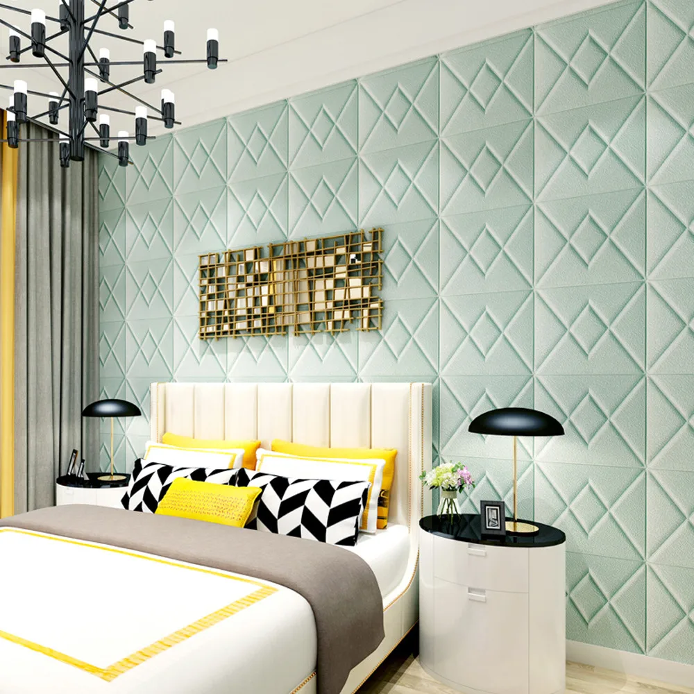 

Light blue diamond soft pack PE foam tile wall stickers PE foam 3D wallpaper DIY wall stickers wall decoration embossed masonry
