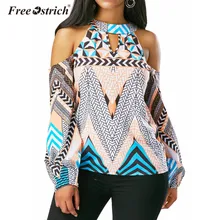 Blusa com estampa geométrica ombro fora, feminina, estampa geométrica, gargantilha, ombro frio, boêmia, a1040