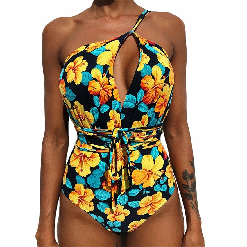 

Surprised Women One Piece Sunflower Push Up Monokini Swimsuit Swimwear Sexy Print Deep V Plunge High Waist Trikini Bathing Suit