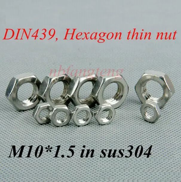 50pcs/lot, DIN439 M10, DIN439 A2 70 Stainless Steel Hex Thin Nuts M10