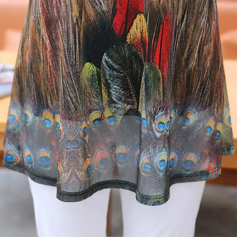 NIFULLAN, женская блузка среднего возраста, одежда, летняя новая мода, 5XL, большой размер, рубашка с коротким рукавом, топы с принтом, Свободный пуловер