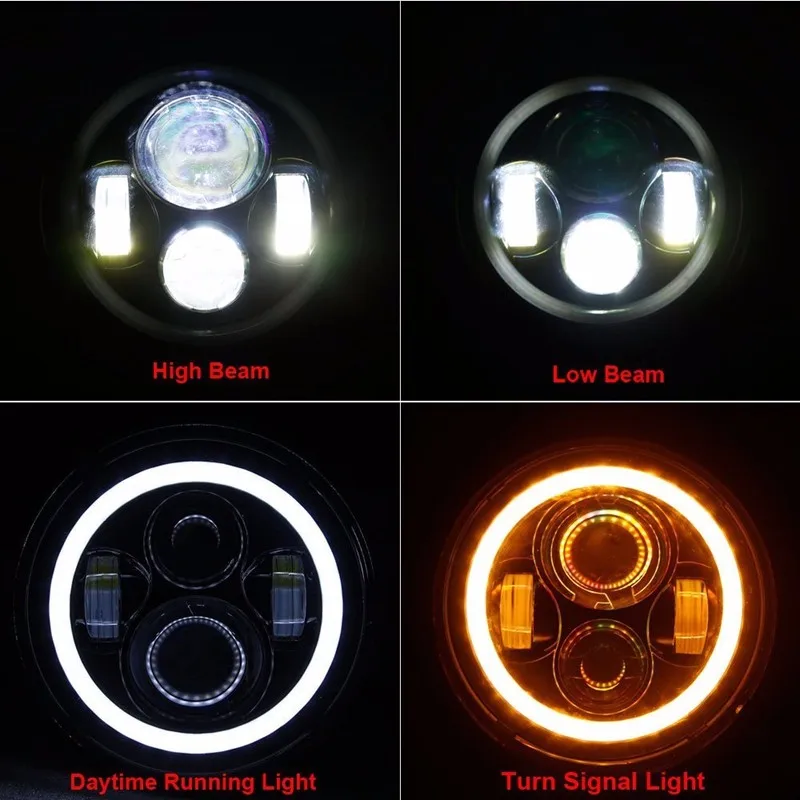 7 Inch Round LED Headlights Assembly with Halo Ring Angel Eye & DRL & Turn Signal Light for Offroad Jeep JK TJ CJ Hummer zd