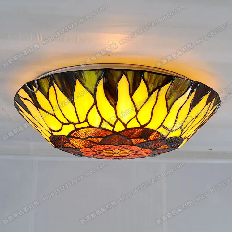 Us 176 6 16 Inch Continental Sunflower Tiffany Ceiling Lamps Bedroom Children S Den Bar Glass Art Lighting Personality Stairs In Ceiling Lights From