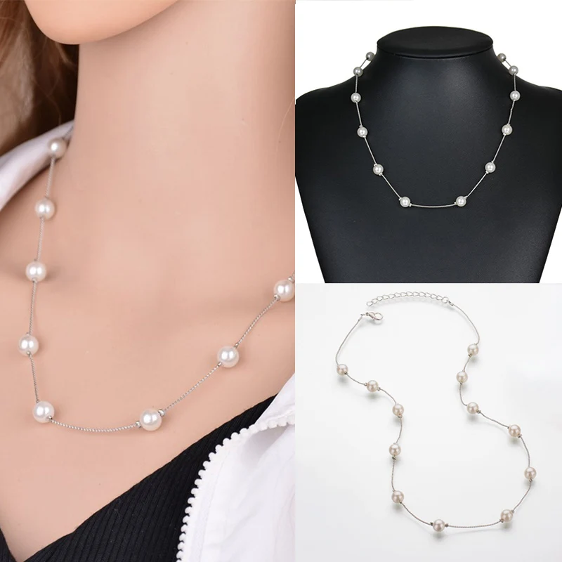 

Simulated Pearl Necklace For Women Jewelry Simple Choker Bijoux Femme Collier Kolye Fashion Bohemian Sweater Necklace