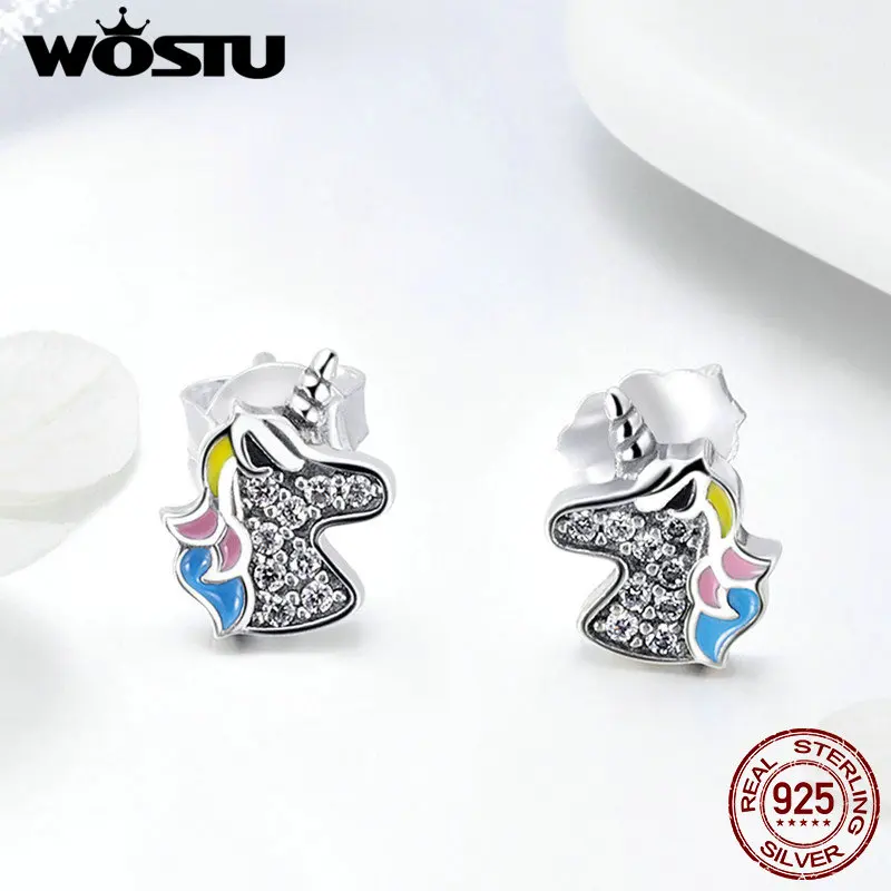 

WOSTU Hot Sale 100% 925 Sterling Silver Dazzling Licorne Clear CZ Stud Earrings for Women New Fashion Silver Jewelry Gift FIE426