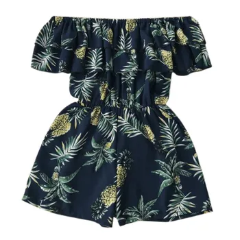 

EFINNY Women Off Shoulder Beach Jumpsuit Print Romper Slash Neck Short Overalls Sexy Backless Summer Playsuit