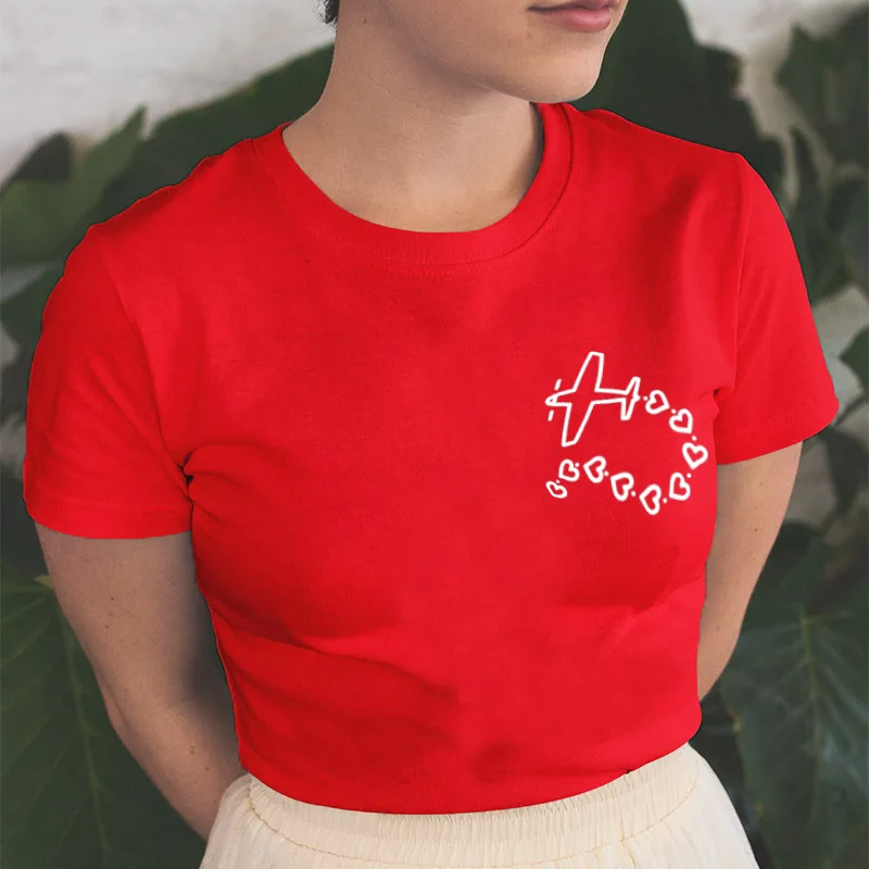 

Airplane Heart Tshirt Pocket Tee Shirt Aviation Flying Space Cute Graphic Tee Women Top Explore Adventure Harajuku T Shirt Femme