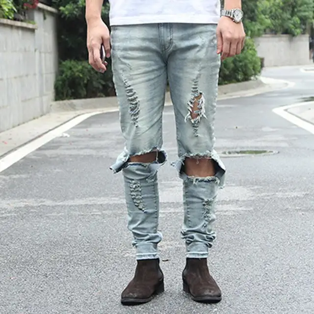 Aliexpress.com : Buy Newest Mens Distressed Jeans Ripped Skinny Newest mens distressed jeans ripped skinny blue black jeans homme mens hip hop skinny distressed denim - Aliexpress.com : Buy Newest Mens Distressed Jeans Ripped Skinny