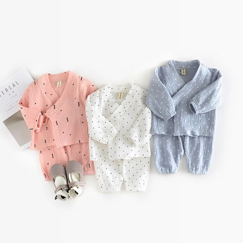 

Soft Gauze Baby Clothing Sets Girls Cotton Print Clothes Boys Dots Stars Print 2pcs Suits Newborn Infants Korean Design